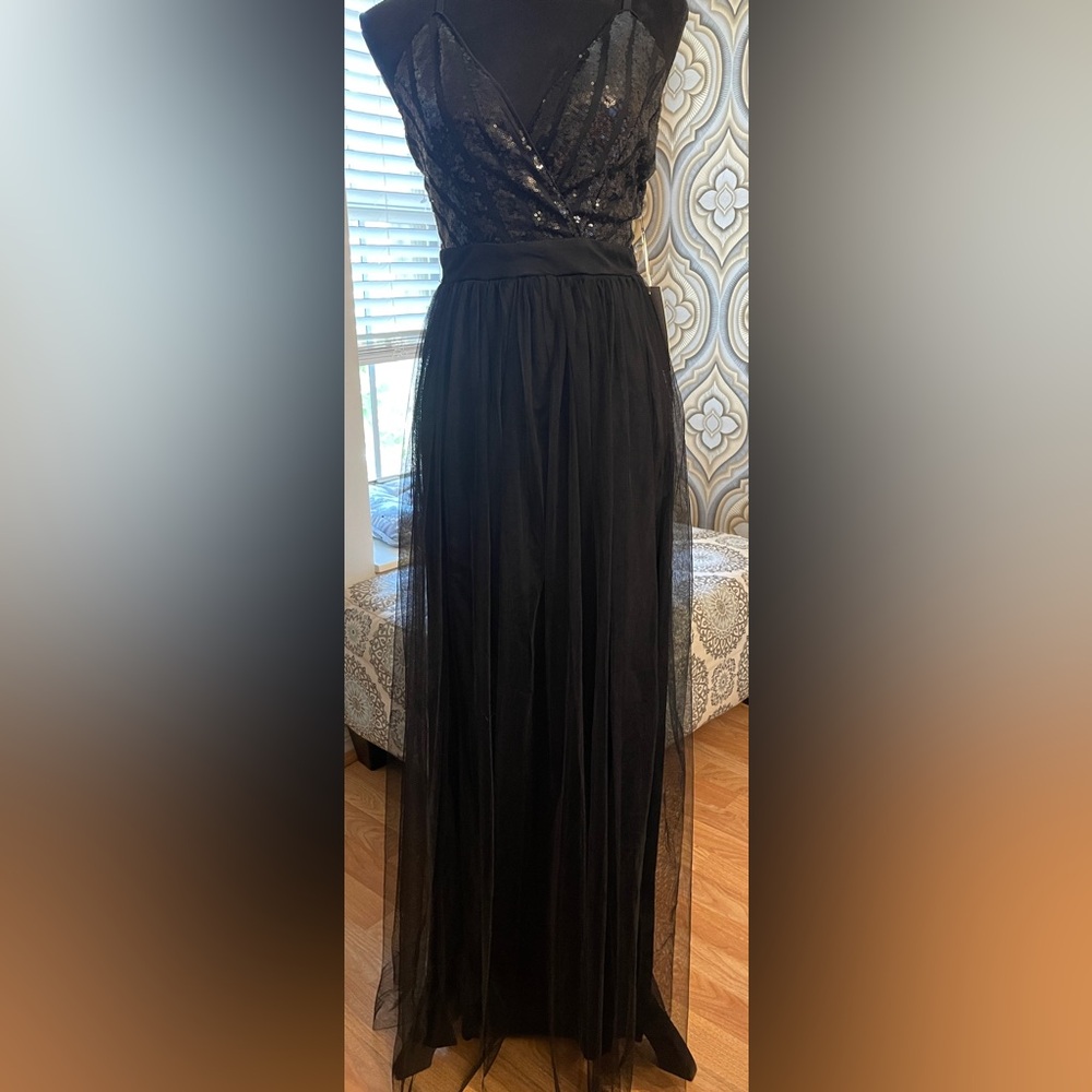 Black Sequin Wrap Dress with V-Neck